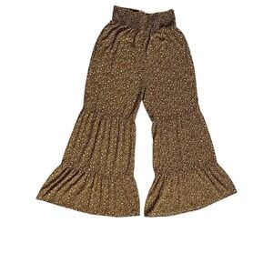 Oddi Brown Ditsy‎ Floral Smocked Waist Tiered Wide Leg Boho Hippie Size XL Pants